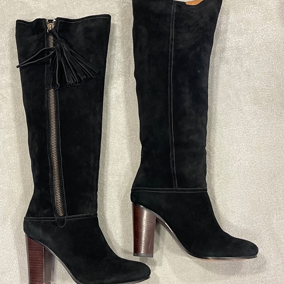 Coach Black Suede Therese Fringe Knee High Boots Size 7 - Picture 1 of 12
